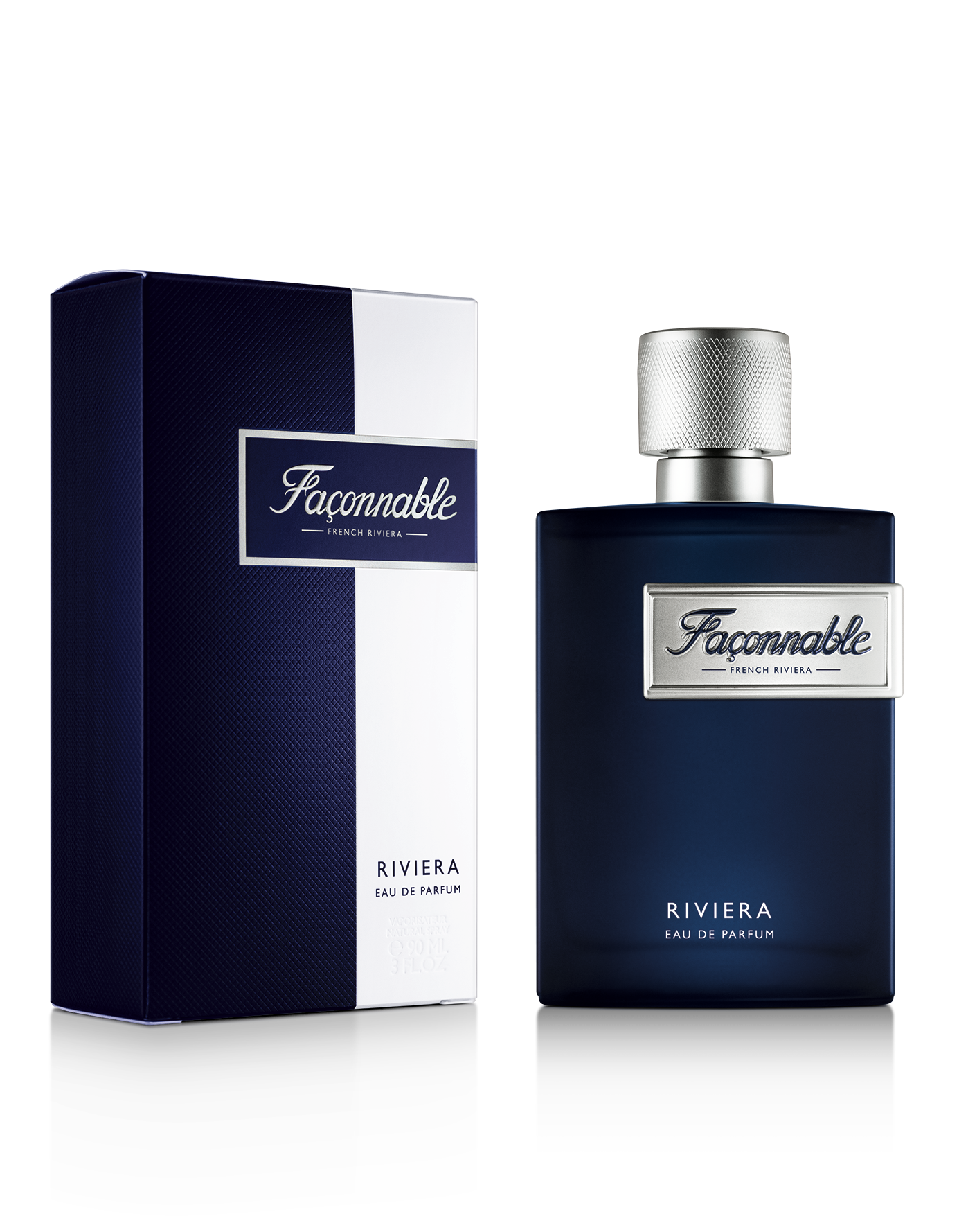 FACONNABLE RIVIERA 90 ML LEFT PROFILE PACK FACING BOTTLE